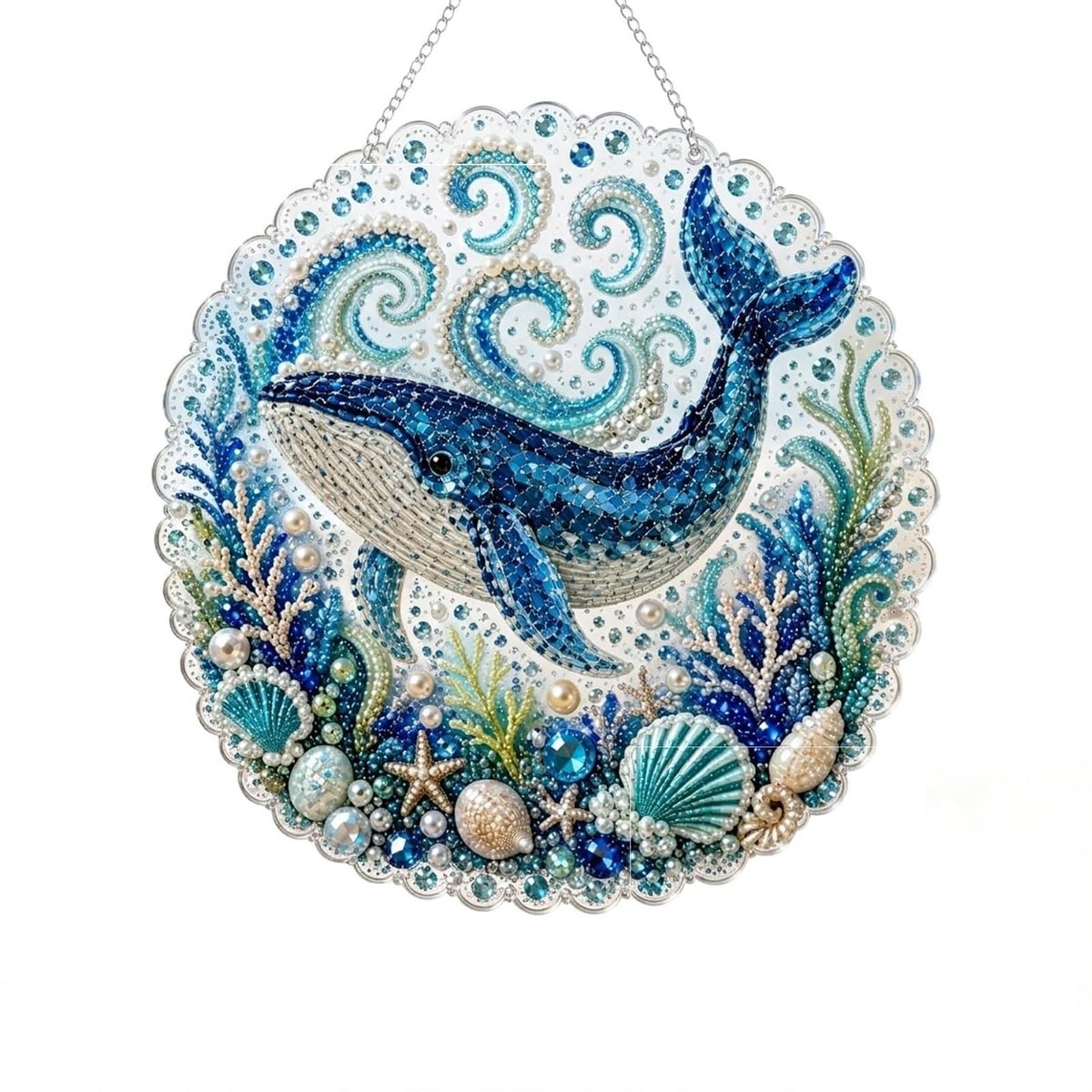 Casalora® Diamond Painting Oceaanhanger – 5D Acryl Zeedecoratie – Walvis – Enkelzijdige DIY Set met Parels en Speciale Vorm Diamantjes – Oceaan Raamdecoratie – 20 × 20 cm