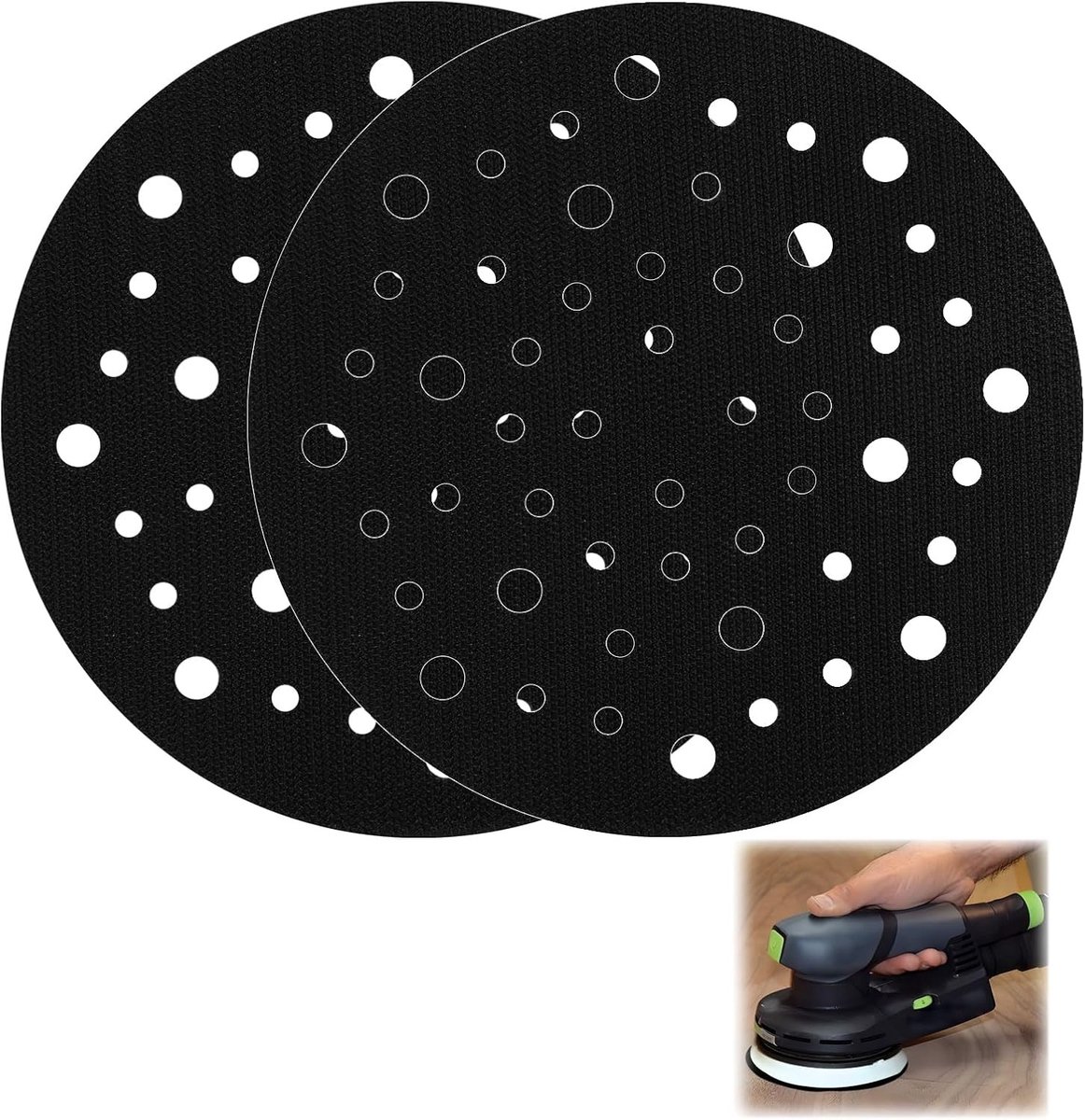 Set van 5 beschermpads voor schuurdiscs, diameter 150 mm, 67 gaten, verlengt levensduur schuurmaterialen, geschikt voor verschillende systemen
