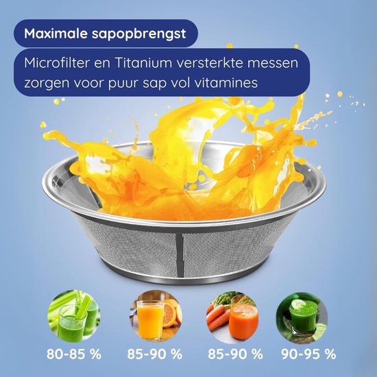 Keuken Sapcentrifuge - Slow Juicer - Gezond Sap Maken - Extra Grote Vulopening - 1200 Watt - Zwart — afbeelding 4