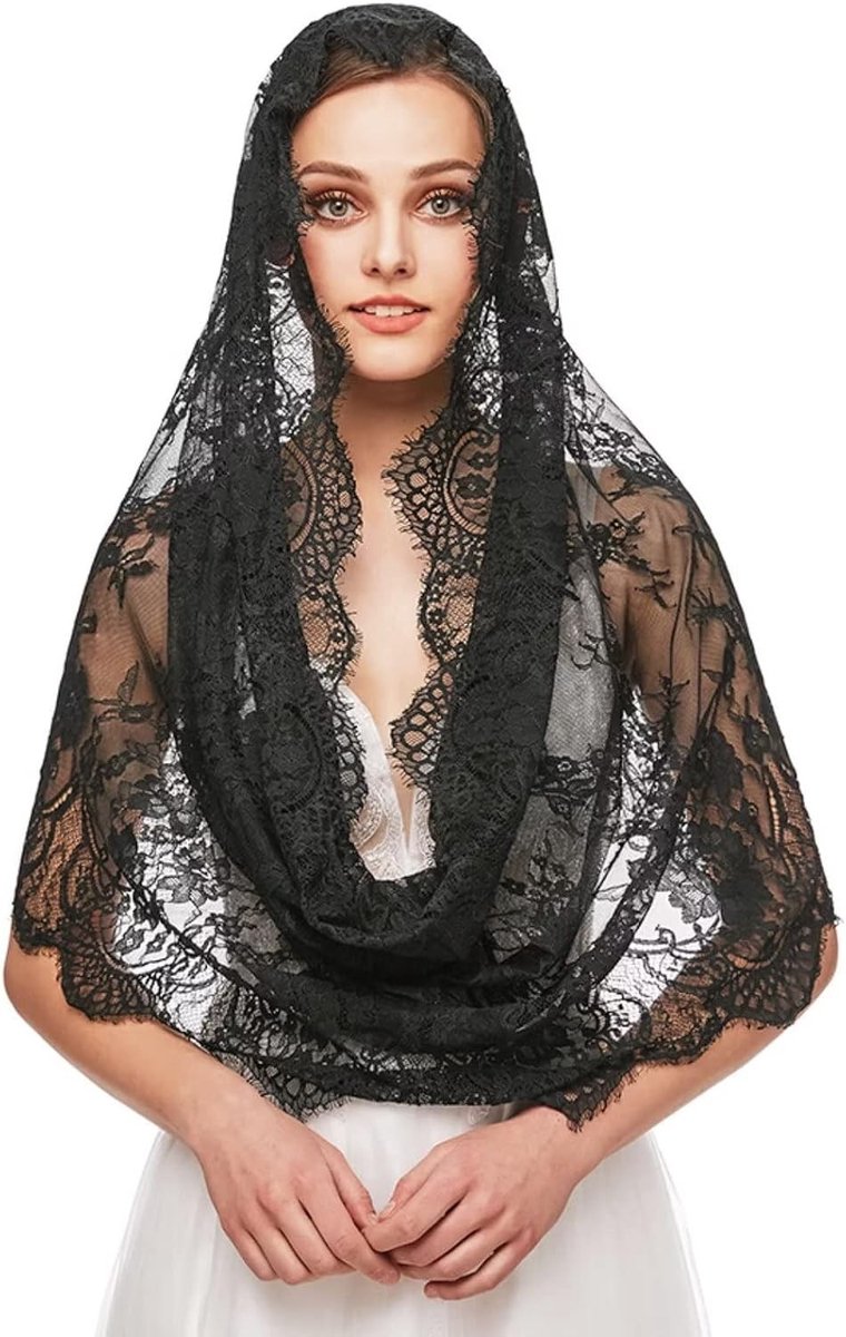 Lace Mantilla Sjaal Vrouwen - Grote Zwarte Bruidsmantel, Elegante Kerksluier en Modieuze Accessoire voor Bruidsmeisjes