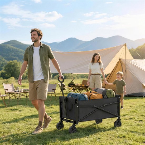 Outsunny Campingkar-Metaal, Oxford-stof-78L x 47,5B x 93H cm-Zwart van Merkloos — afbeelding 4