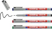 edding 152 M non-permanent pen - set van 4 - zwart, rood, blauw, groen - ronde punt 1 mm - schrijfstift voor glas, kunststof, folie en gladde oppervlakken - sneldrogend, met water corrigeerbaar
