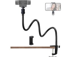Webcam standaard telefoonhouder desktop verstelbare zwanenhals videoklem standaard camera houder voor mobiele telefoons, Logitech Webcam C922 C930e C920S C920 C615, enz. (1/4" draden, 5,5 cm