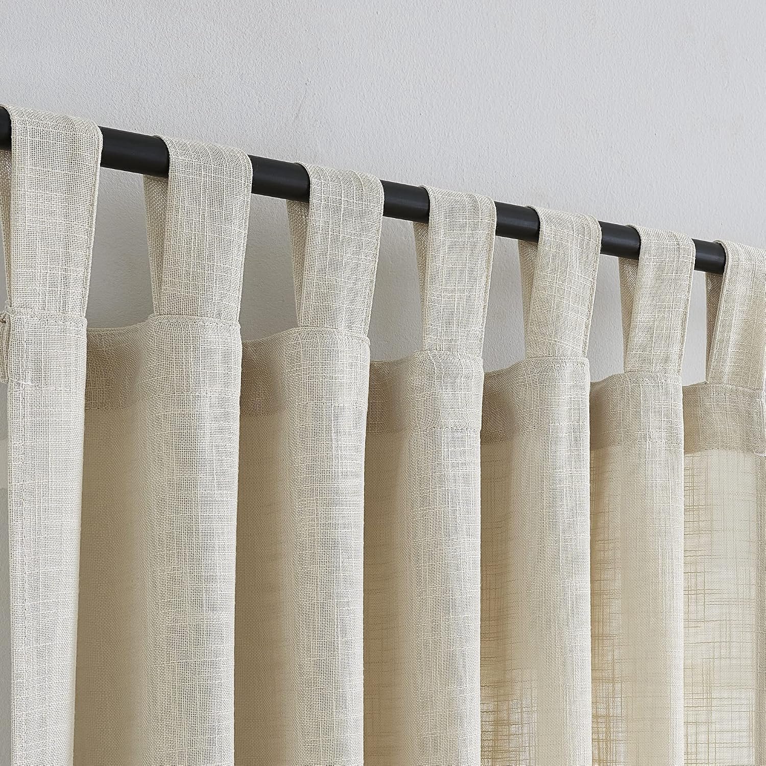 Linnen semi-transparante gordijnen met lusjes, lichtfiltering, elegante gordijnen en gordijnen voor de woonkamer, 132 x 249 cm lengte, set van 2 panelen, beige