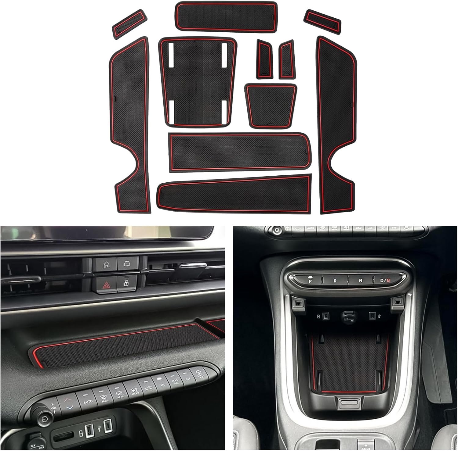 CDEFG Compatible with Jeep Avenger 2023, 2024, 2025, Avenger EV Hybrid, Rubber Mats, Center Console, Non-Slip Mats - ShopVlot