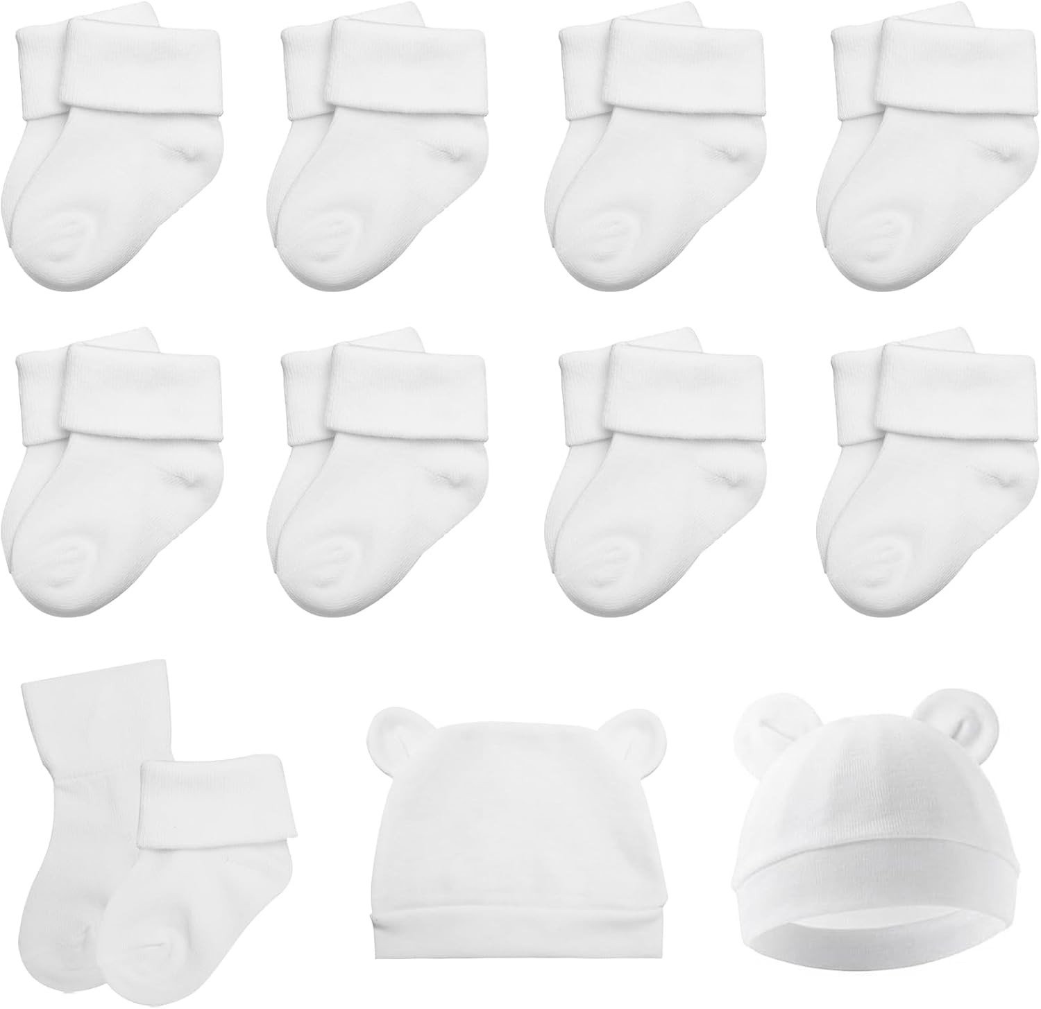 8 Paar Baby Trainer Sokken met Baby Muts, Unisex Ankle Sokken voor Pasgeborenen 0-6 Maanden, Perfecte Set voor Jongens en Meisjes