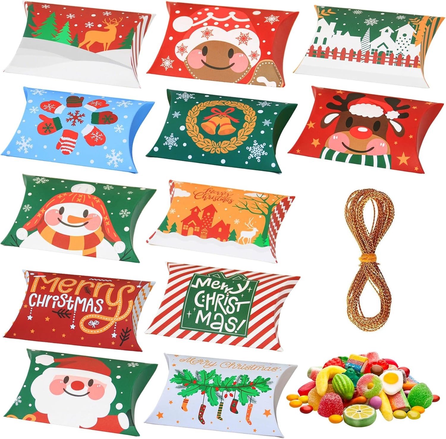 Kerstgeschenk Geld, 24 Stuks, Gouden Draad Cadeaudozen, Snoepdozen voor Geld, Cookies en Bonbons, Decoratieve Cadeaus voor de Feestdagen