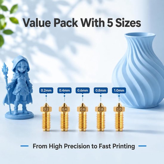 20 stuks printermondstukken messing mondstuk, 0,2 0,4 0,6 0,8 1,0 mm, Nozzle extruder printkop, messing mondstukken M6 voor Anycubic Vyper Kobra Max Artillery, PLA ABS PETG TPU filamenten — afbeelding 4