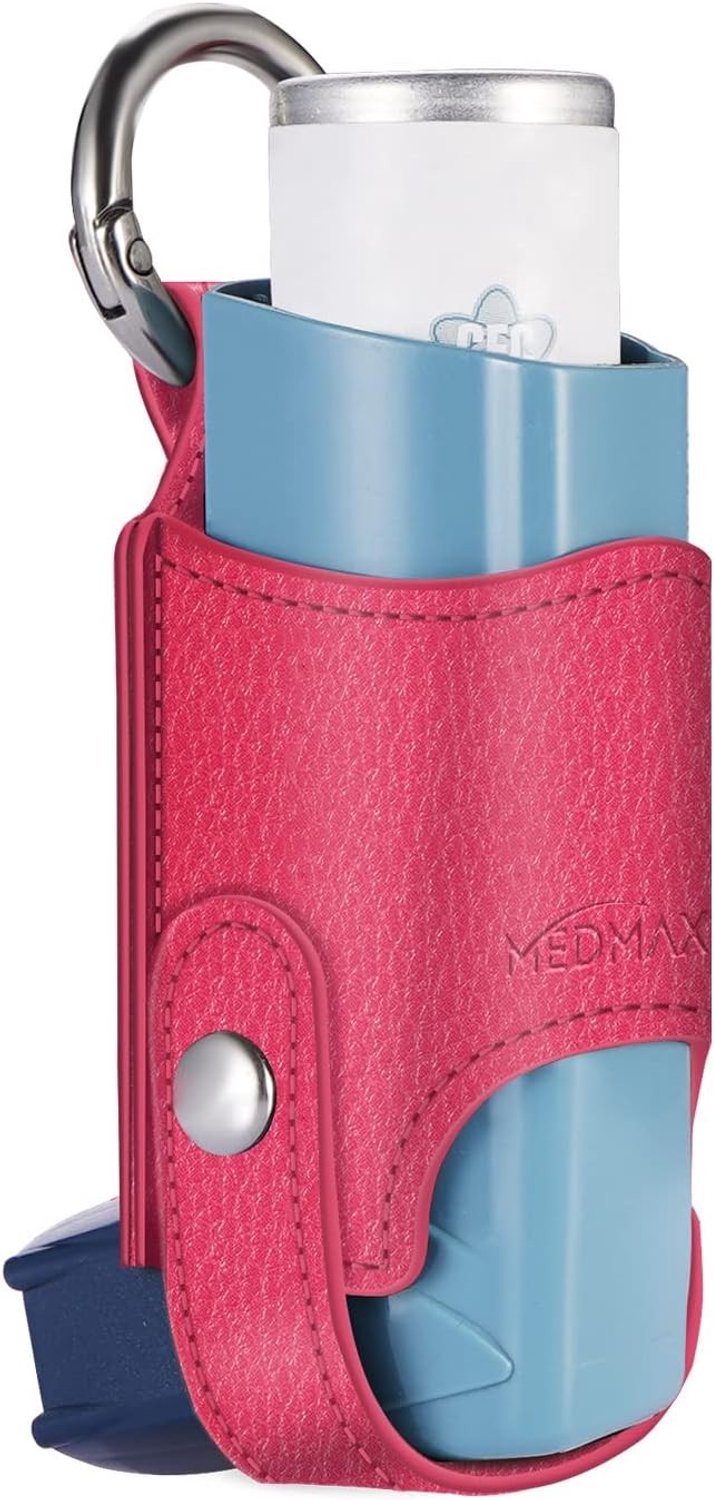 Astma Inhalator Houder van Kunstleer, Lichtgewicht Draagtas met Karabijnhaak, Geschikt voor Ventolin Inhalator, Magenta, Medische Accessoires voor Astmapatiënten