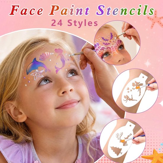 24 stuks gezichtsschildersjablonen voor kinderen, herbruikbaar, Halloween-gezichtsschildersjabloon voor volwassenen, make-upfeest, tattoo-party, decoratie — afbeelding 5