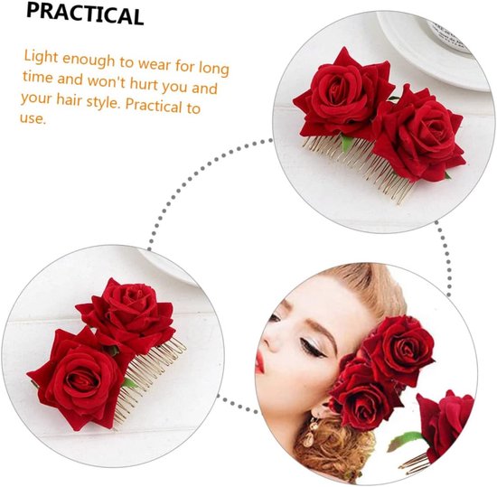 2 Stuks Bruids Haarkammen met Stoffen Rozenbloemen Haaraccessoires voor Bruiloften voor Diverse Haarstijlen Feesten — afbeelding 5