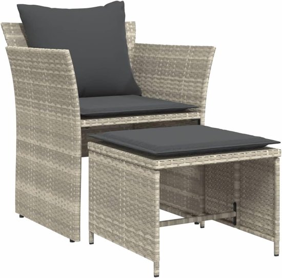 Poly rattan weerbestendig met voetensteun lichtgrijs — afbeelding 3