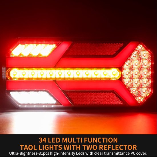 2 Stuks Aanhanger Achterlichten, IP65 12 V/24 V Superhelder Waterdicht Knipperlicht Remlicht Achteruitrijlicht Mistlamp Reflectielamp voor Aanhanger, Vrachtwagen, Caravan, Bus, Tractor — afbeelding 5