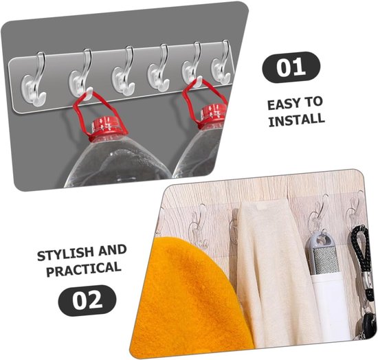10 Stuks Muur gemonteerde opslag plakkerige haak hanger thuis rij haak schappen Thuis Haken organisatoren opslaggerei hangende haak hangende keuken organizer p.p Transparant — afbeelding 3