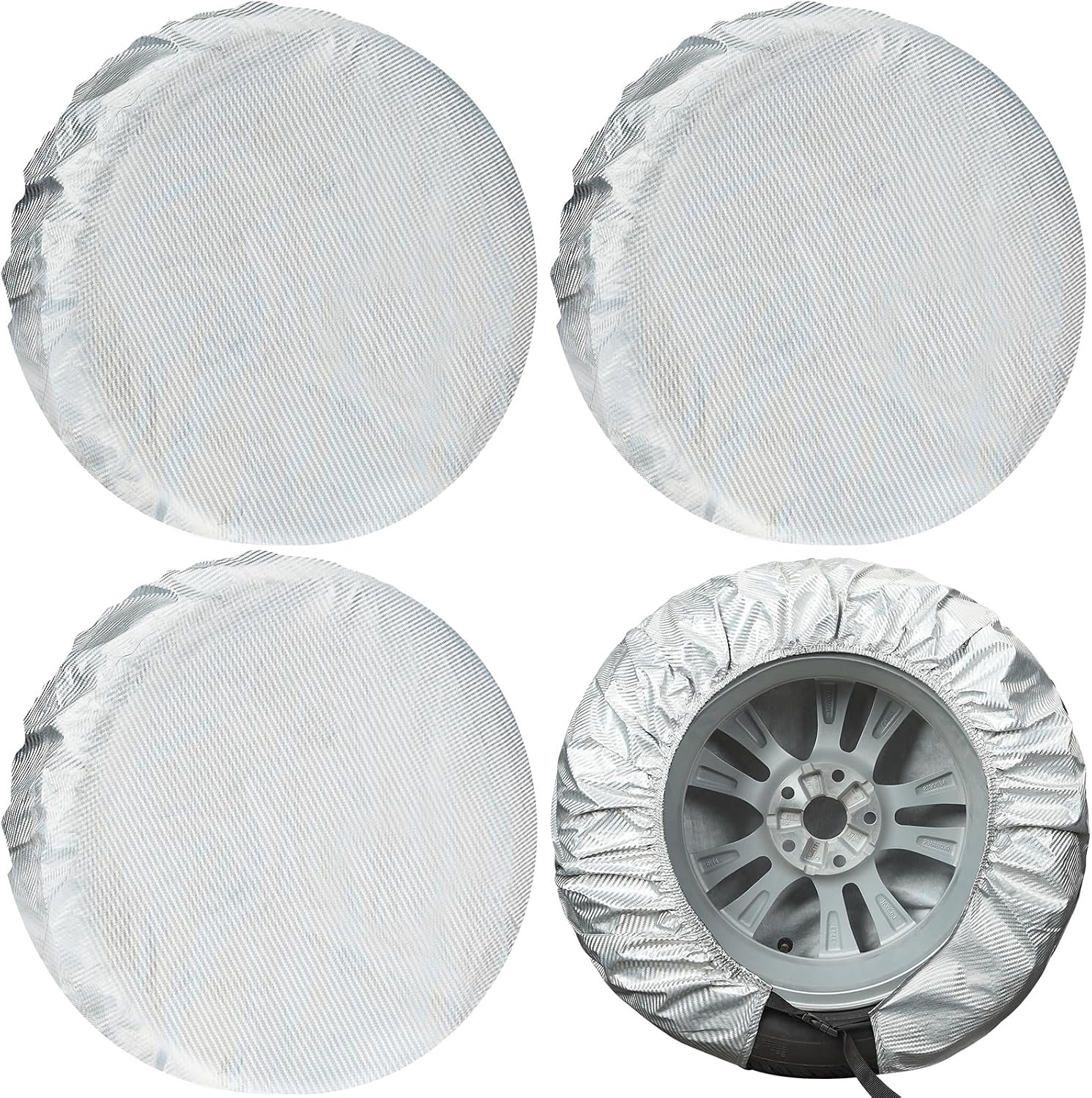 Season Guard Bandenhoezen van 4 stuks, bandenwielbeschermer voor vrachtwagen, SUV, aanhangwagen, camper, camper, koolstofvezel reservebandhoes, zon, regen, sneeuwbeschermer, universeel, past op