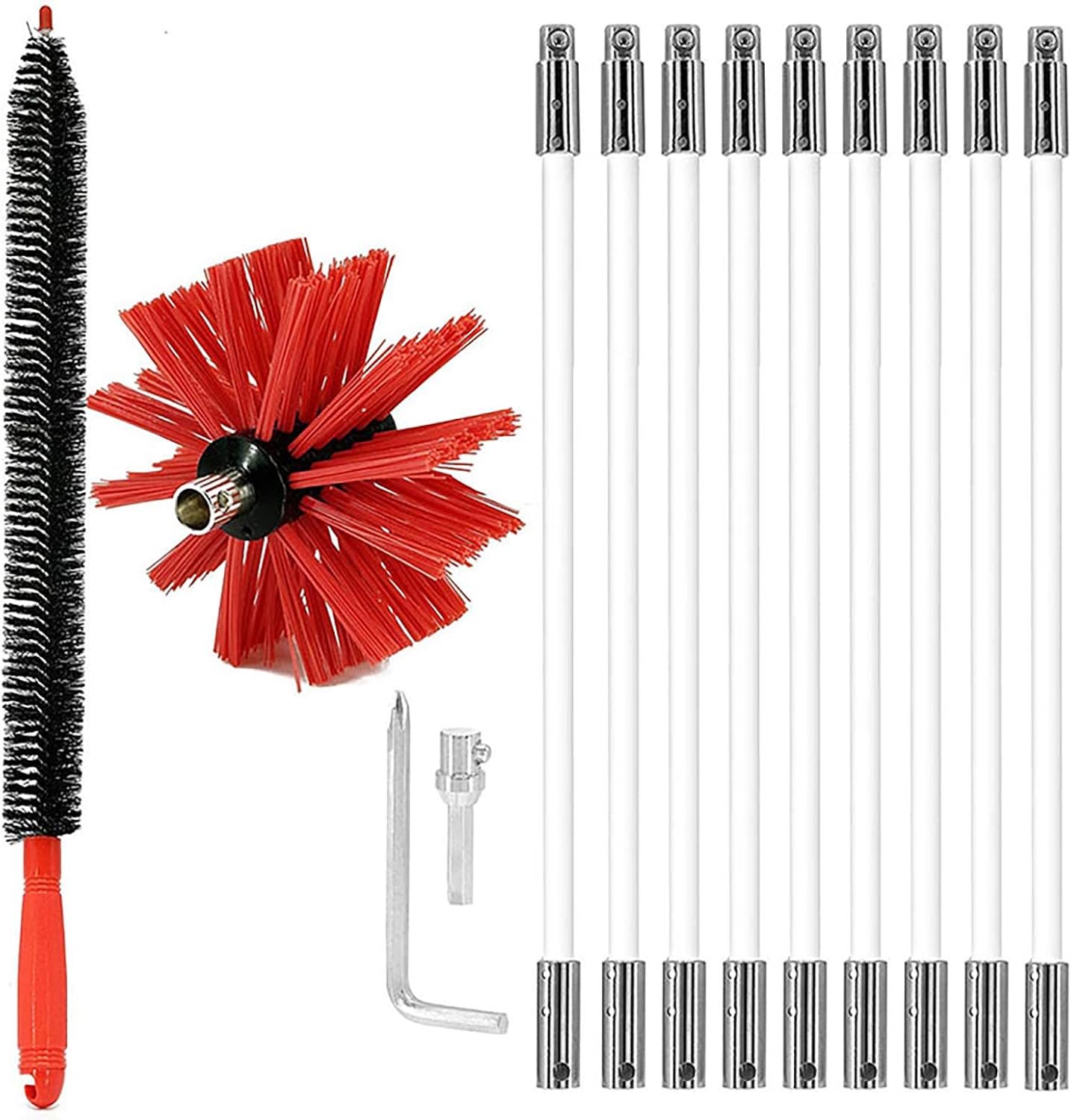 Schoorsteen Reinigingsborstel Set Duct Vent Cleaning Set Bevat 9 Flexibele Nylon staven 1 Borstelkop 1 Vijzel Connector 1 Lange Borstel Open haard Schoorsteen Sweep Kit