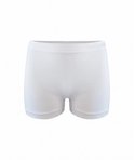Witte short, zonder opdruk, met gladde textuur.