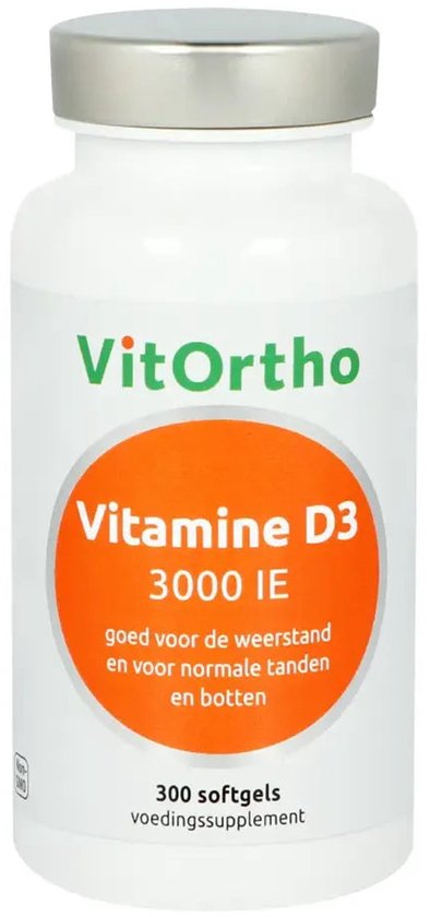 VitOrtho Vitamine D3 3000 IE, 300 softgels voedingssupplement.
