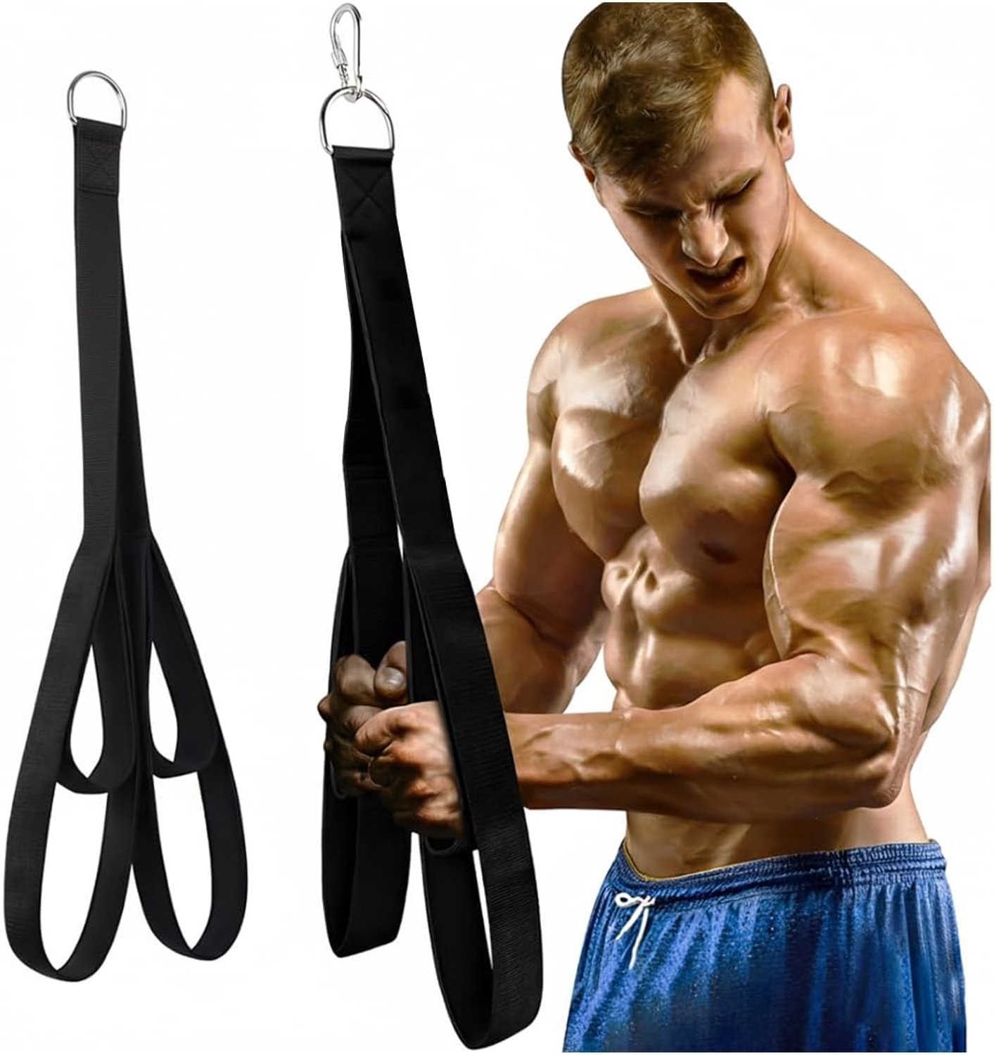 Tricepstouw, kabelbevestiging met groter bewegingsbereik, triceps-handgreep, triceps-pull-down-touw voor push-downs, crunches, face-pulls voor professionele sportschool