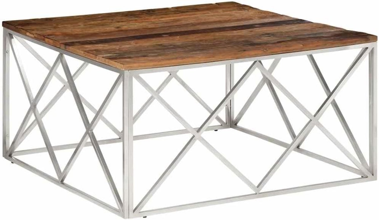 Moderne salontafel van zilver roestvrij staal en massief hout met eenvoudige look voor de woonkamer