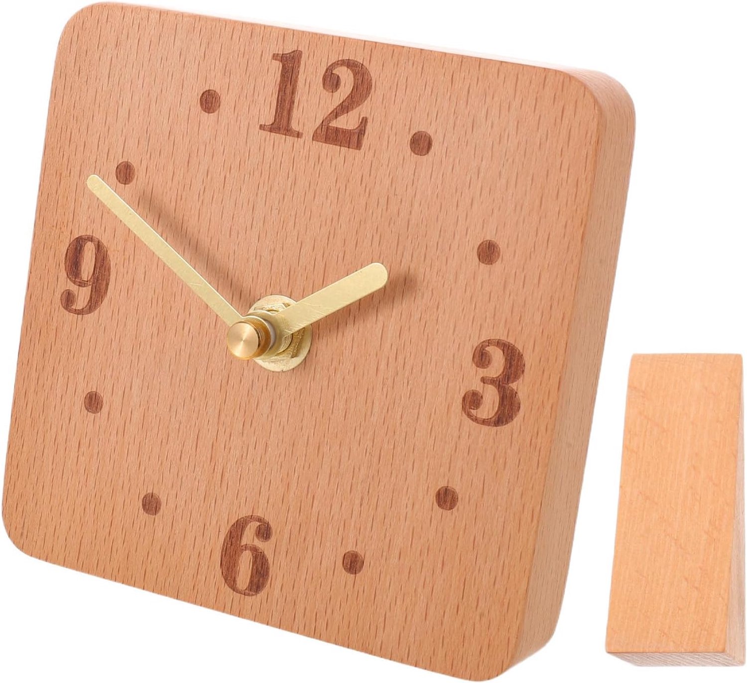Houten Analoge Bureautafelklok Luidloze Niet-tikkende Mantelklok met Duidelijke Wijzerplaat voor Slaapkamer Kantoor Woondecoratie