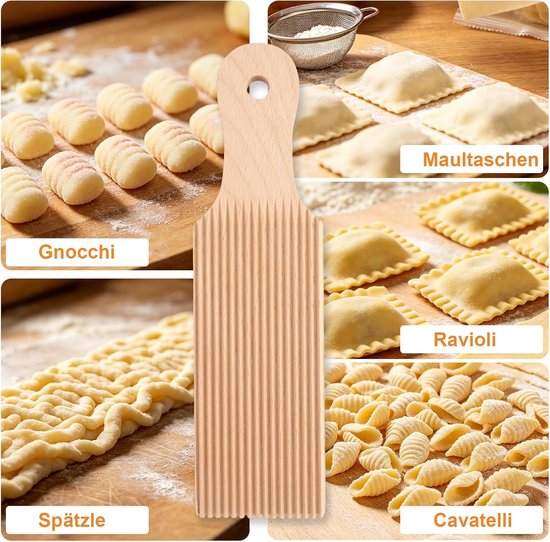 Gnocchi plank met rol - beukenhout - diepe groeven - perfect gevormde noedels - ShopVlot — afbeelding 2
