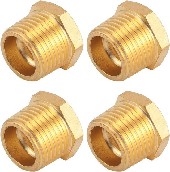 10 stuks messing verloop zeskantbus, 1/2 NPT mannelijk naar 1/4 NPT binnendraad, reducerende pijpfittingadapter met schroefdraad, 1200 PSI, ideaal voor loodgieterswerk, — afbeelding 3
