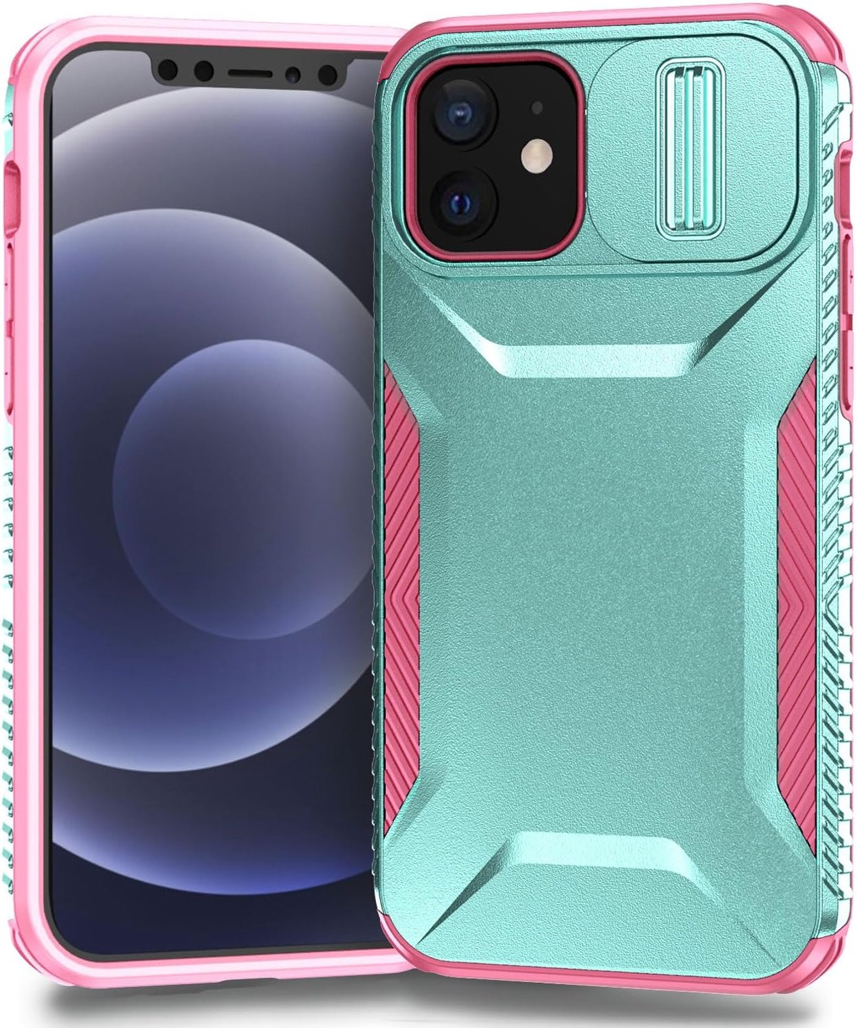 Hoesje voor iPhone 12/iPhone 12 Pro hoesje met Schuifdeksel voor camera, Militair beschermingsniveau anti-slip. Ultrasterke schokbestendige beschermhoes voor iPhone 12 PC Groen