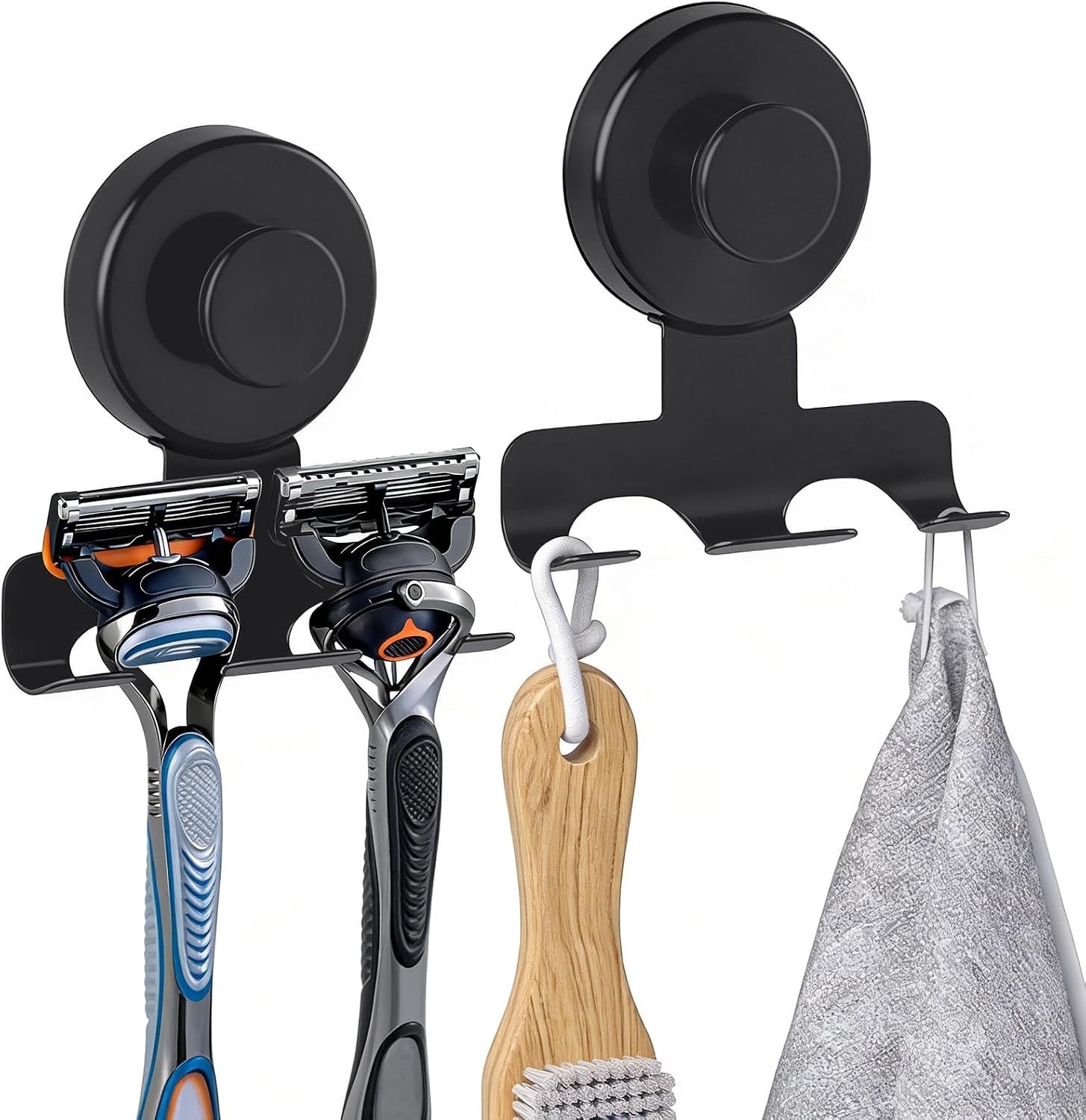 Set van 2 Shaver Holders voor de Douche, RVS, Geen Boren, Zuignap, Waterdichte Scheerapparaat Hangers voor Badkamer