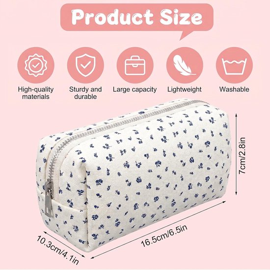 3 Stuks Bloemen Etui, Leuke Stof Potlood Tas Draagbare Esthetische Bloemen Potloden Pouch met Rits voor Meisjes Kantoor College Opslag Make-up Pouch — afbeelding 3
