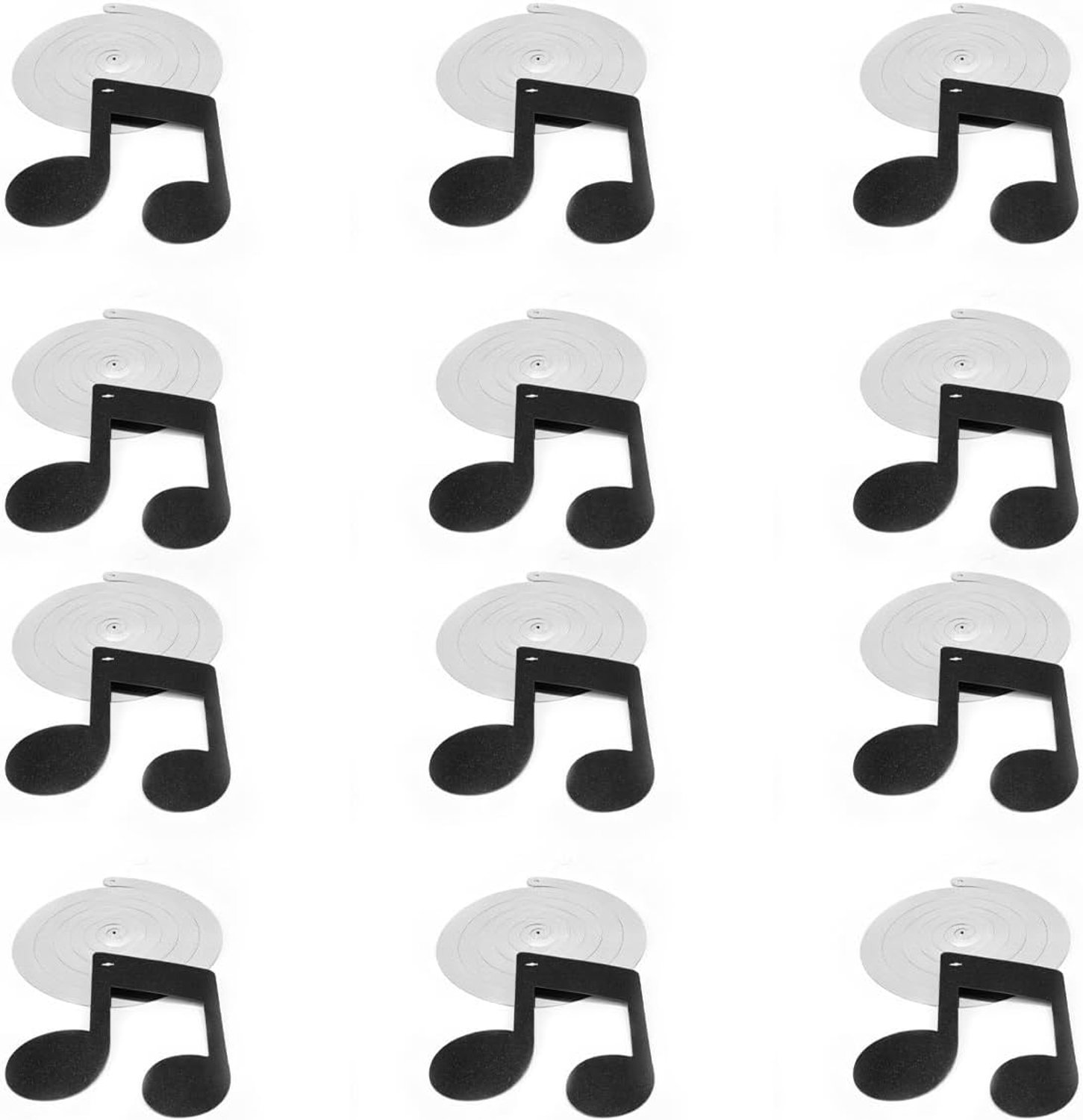 Teron Muzieknoot Spiraalvormige hangende werveldecoraties 24 pack zwart glitterpapier voor feestplafonddecor