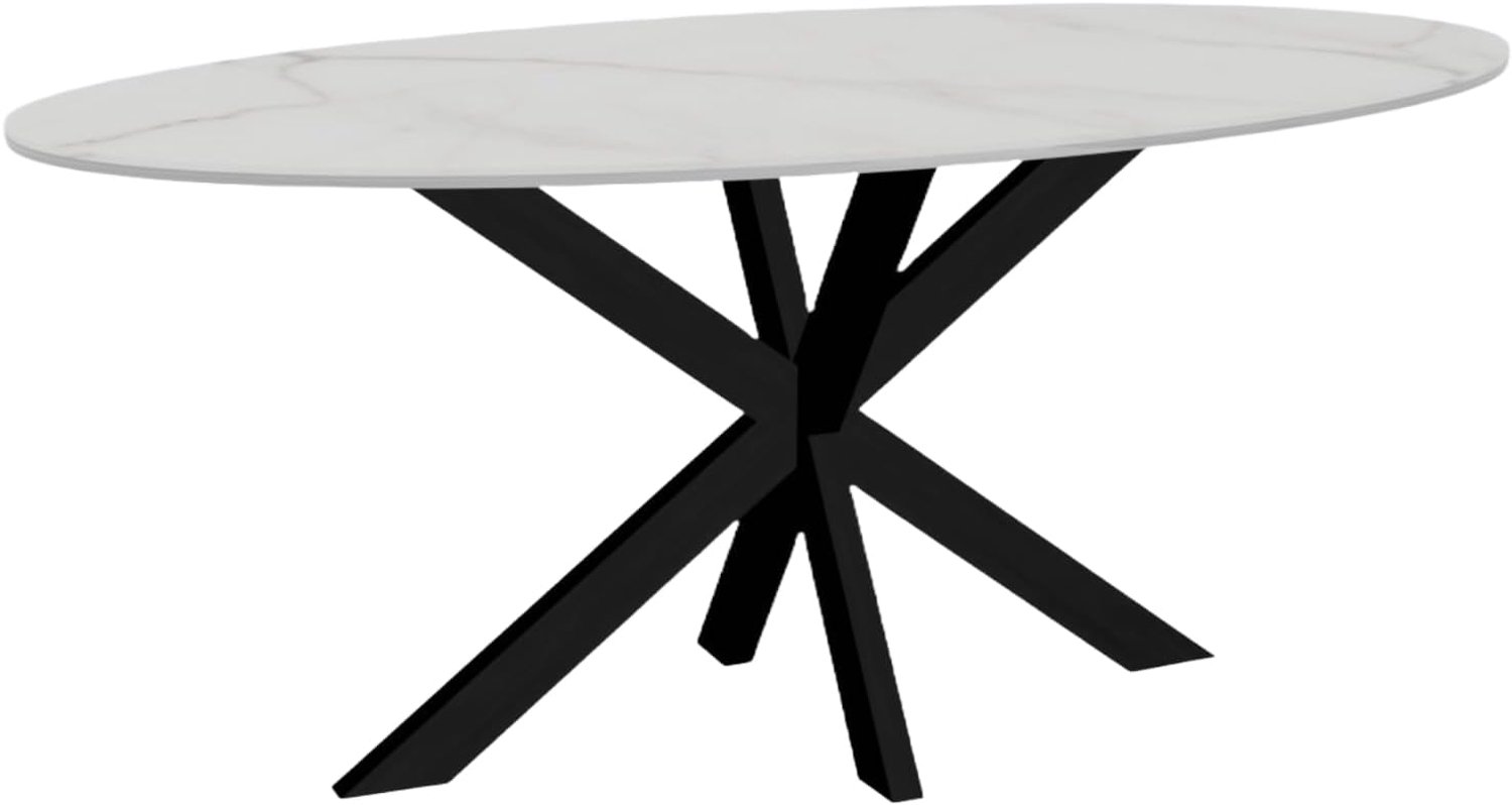 Eettafel ovaal 180cm Figo marmerlook wit ovale tafel steen