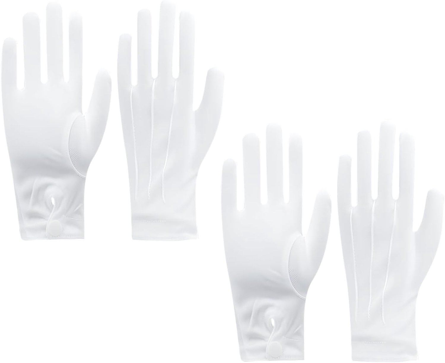 2 paar witte handschoenen, katoenen handschoenen met drukknop voor dames en heren, stoffen handschoenen voor rokken, smoking, carnavalskostuum, zachte jersey handschoenen voor kelners