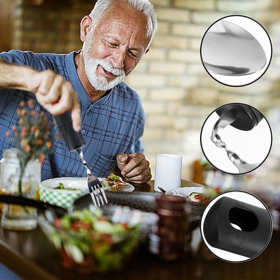 3 stuks flexibel bestek, bestek voor gehandicapten, bestek voor Parkinson volwassenen, flexibele lepel voor gehandicapten, flexibel bestek, dikke handgreep, voor kinderen, artrose, reuma, — afbeelding 2