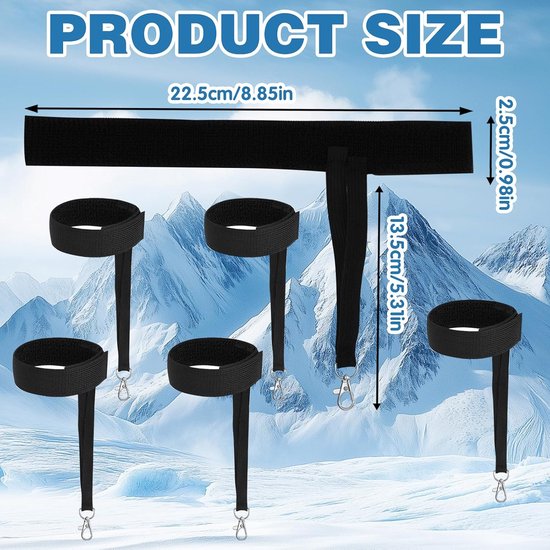 6 stuks sport winter ski handschoenen elastische polsband, snowboard accessoires voor mannen, veiligheidsriemen benodigdheden met sleutelhangers voor bergbeklimmen snowboarden buitenactiviteiten — afbeelding 5