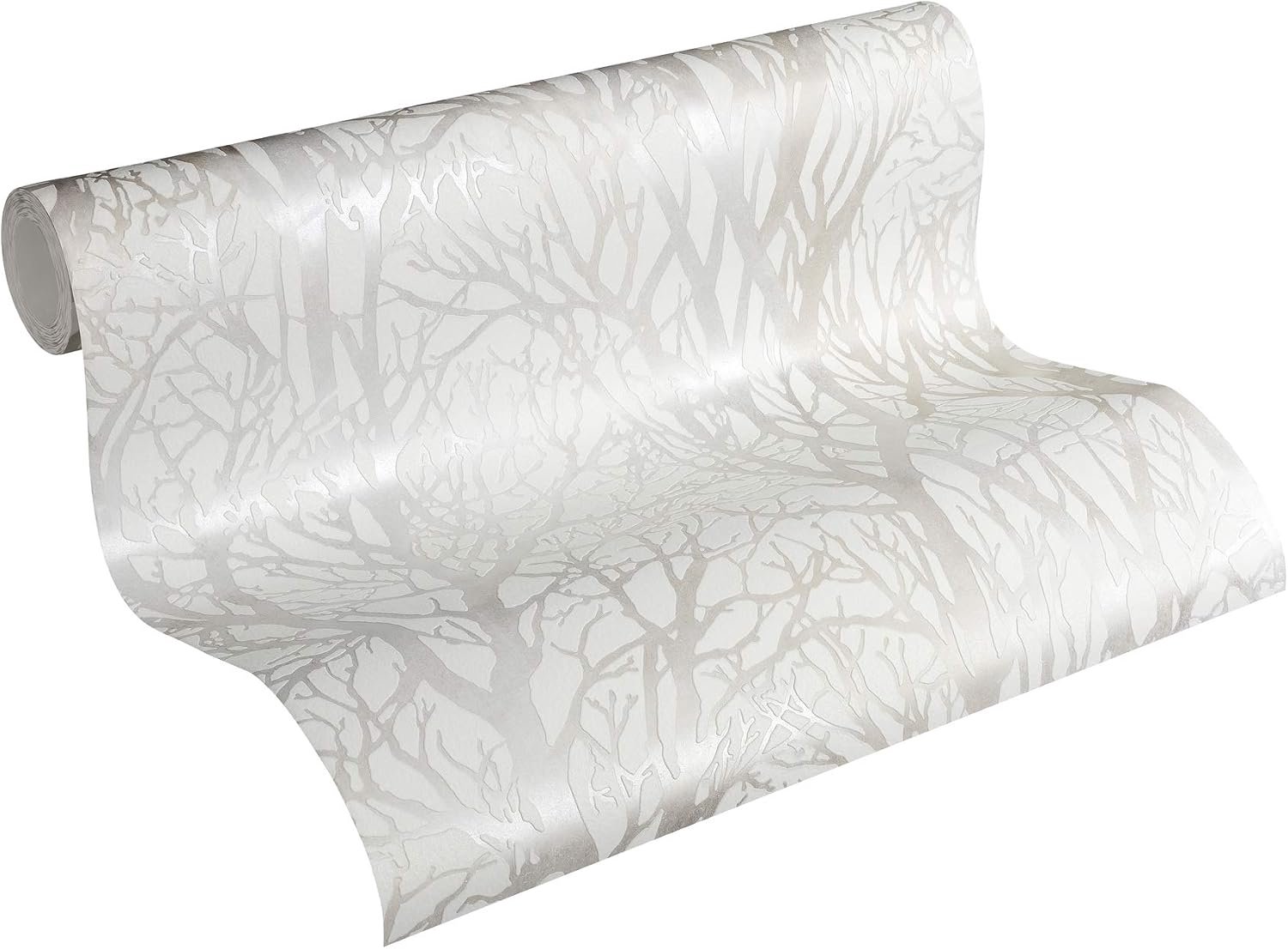 A.S. Création 30094-1 Bos Behang New Life Vliesbehang, metallic, wit, 10.05 m x 0.53 m