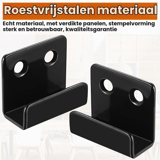Set van 8 U-vormige Steunbeugels, Sterke Metalen Haakjes voor Wandmontage, Ideaal voor Keuken en Badkamer, Geschikt voor Tegels en Garage, Zwart, 10mm Binnenbreedte — afbeelding 2
