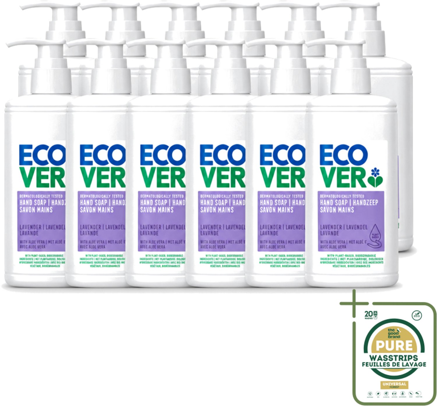 12 x Ecover - Handzeep - Lavendel & Aloë Vera - 250 ml - Wasstrips - Handzeep Lavendel Aloë Vera - Handzeep 250 Ml - Handzeep Voor Gevoelige Huid - Natuurlijke Handzeep - Handzeep Dermatologisch Getest