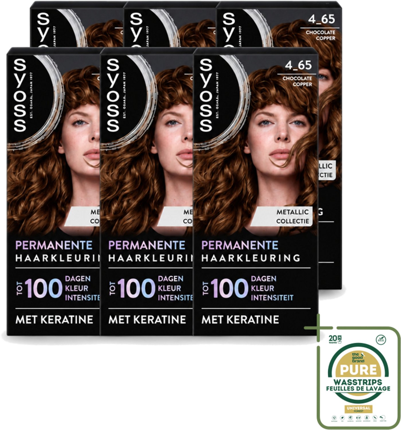 6 x SYOSS - Permanent Coloration 4-65 - Haarverf - Permanente Haarkleuring - Chocolate Copper - Grijsdekking - Wasstrips - Haarverf - Permanente Haarkleuring - Chocolade-koper - Grijsdekking - Keratine