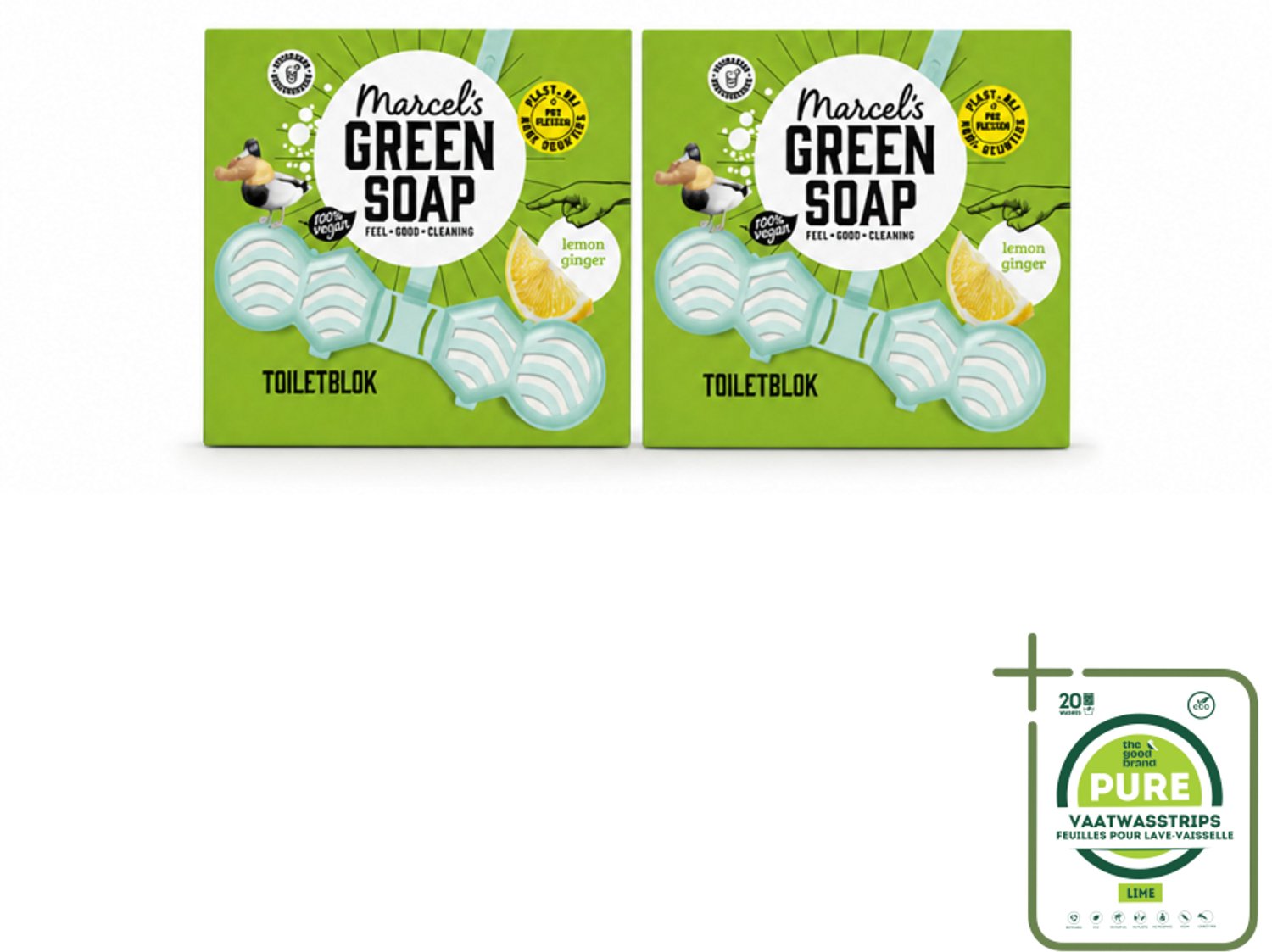 2 x Marcel's Green Soap - Toiletblok - Citroen & Gember - Langdurige werking - 1 Toiletblok - Grootverpakking - Vaatwasstrips - Toiletblok Citroen En Gember - Natuurlijke Toiletgeur - Anti-kalk Toilet - Milieuvriendelijk Toilet - Fris Toilet