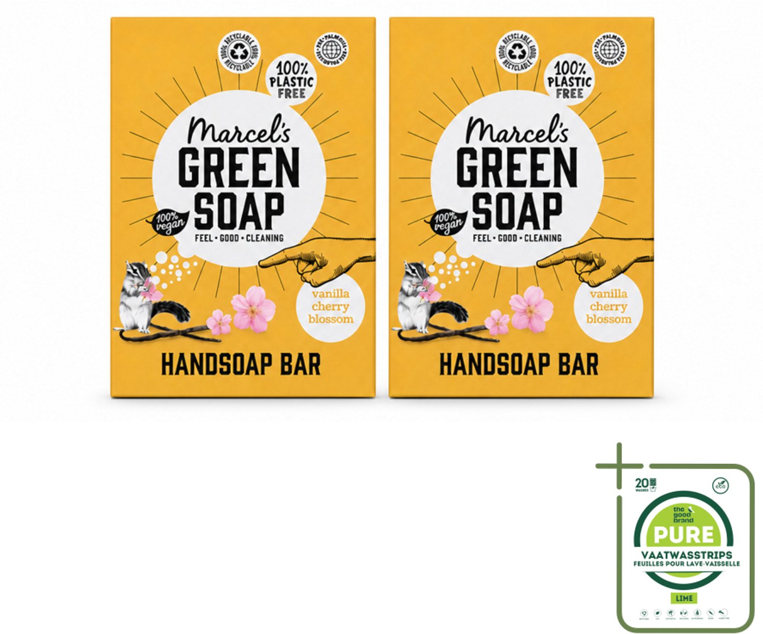 2 x Marcel's Green Soap - Handzeep Bar - Vanille & Cherry Blossom - Krachtige werking - 90 gr - Grootverpakking - Vaatwasstrips - Handzeep Bar - Plasticvrije Handzeep - Vegan Handzeep - Natuurlijke Handzeep - Duurzame Handzeep