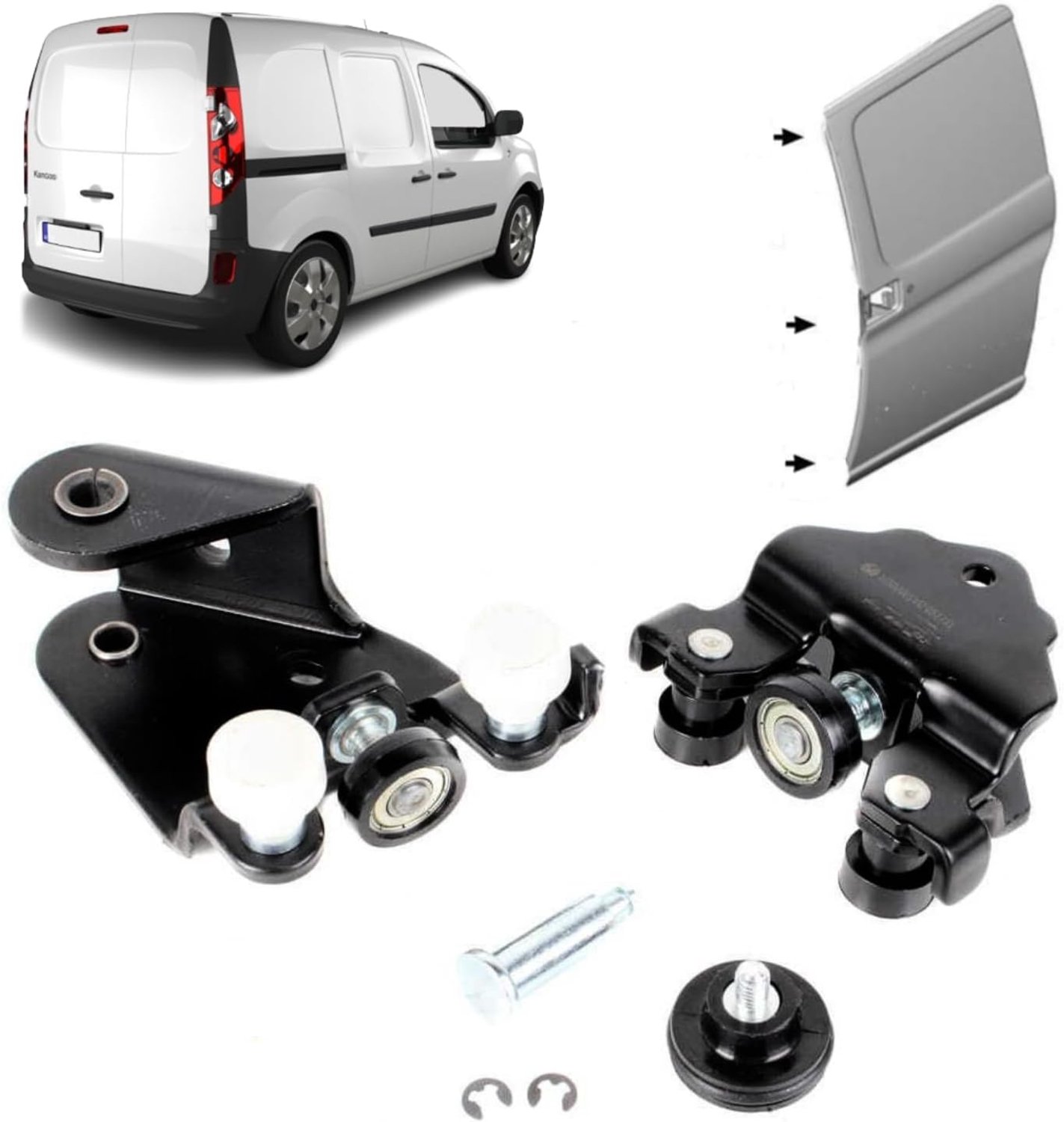 Set van 3 rollen boven-, midden- en ondergeleidingsrollen voor schuifdeur, compatibel met Renault Kangoo II 8200029302 8200497637 777643981R
