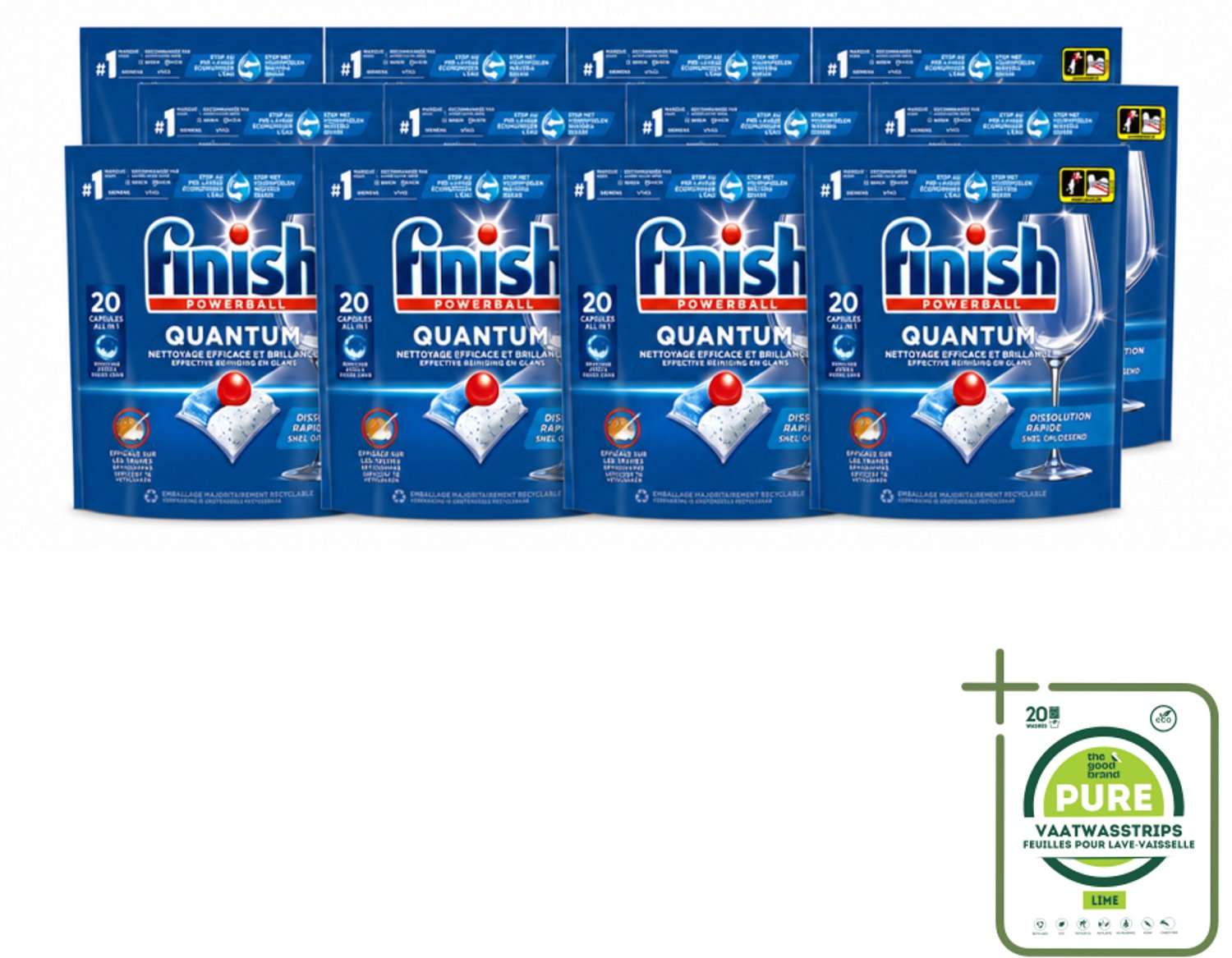 12 x Finish - Vaatwasmiddel - Quantum Vaatwastabletten Regular - Diepe Reiniging - 20 capsules - Grootverpakking - Vaatwasmiddel - Vaatwasmiddel Quantum - Vaatwasmiddel 3-in-1 - Vaatwasmiddel Met Glans - Vaatwasmiddel Voor Glas
