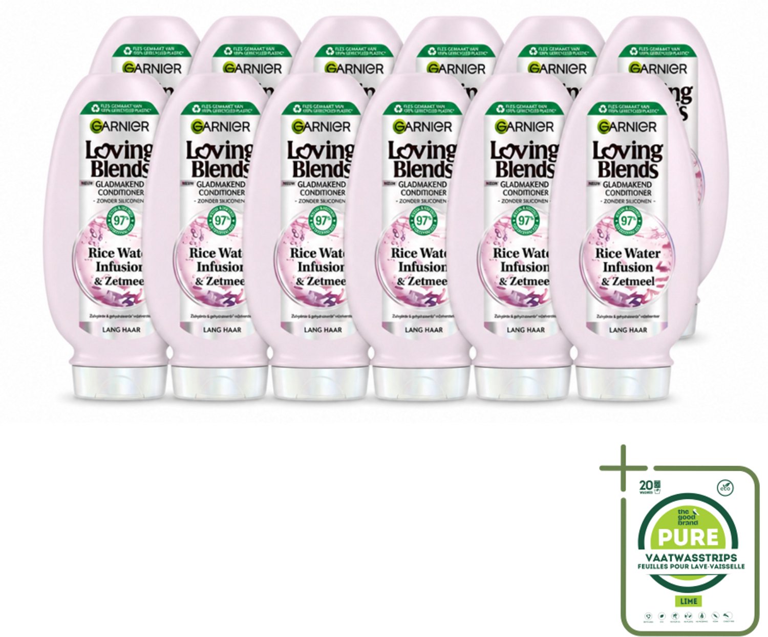 12 x Garnier - Loving Blends Rice Water Infusion - Conditioner - Glans & Zachtheid - Lang Haar - 250 ml - Grootverpakking - Vaatwasstrips - Haarverzorging - Glans - Zachtheid - Lang Haar - Rijstwater