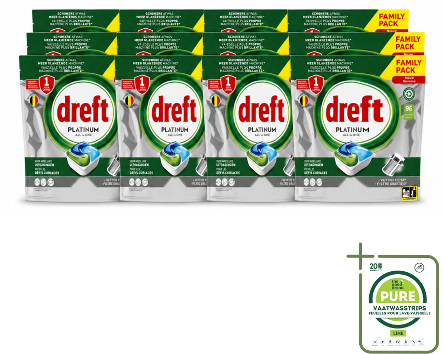 12 x Dreft - Vaatwastabletten - Platinum All-in-One Origineel - Grootverpakking - 96 Tabletten - Grootverpakking - Vaatwasser - Vaatwasser Tablet - Vaatwasser Reinigen - Vaatwasser Filter - Vaatwasser Vet