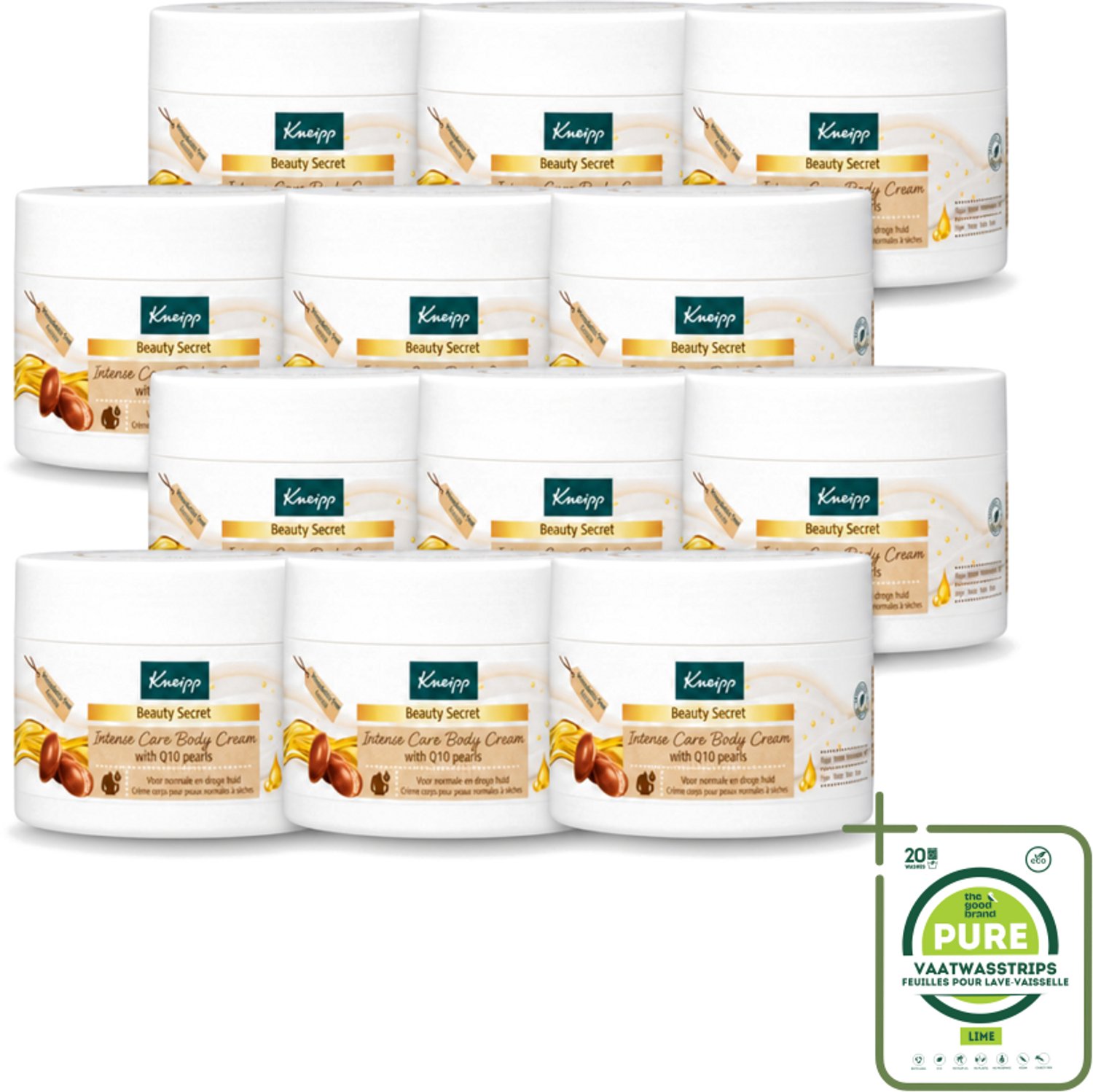 12 x Kneipp - Body crème - Beauty Secret - Met Q10 parels - 200 ml - Grootverpakking - Vaatwasstrips - Beauty Secret - Huid Verzorging - Q10 Parels - Shea Butter - Natuurlijke Oliën