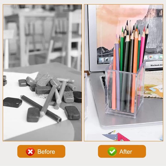 2 Stuks Acryl Pennenhouders Bureau, Potloodhouder, Make-upkwastenhouder, Vierkante Pennenbekerhouder voor Kantoor School (7 x 7 x 10,3 cm) — afbeelding 3