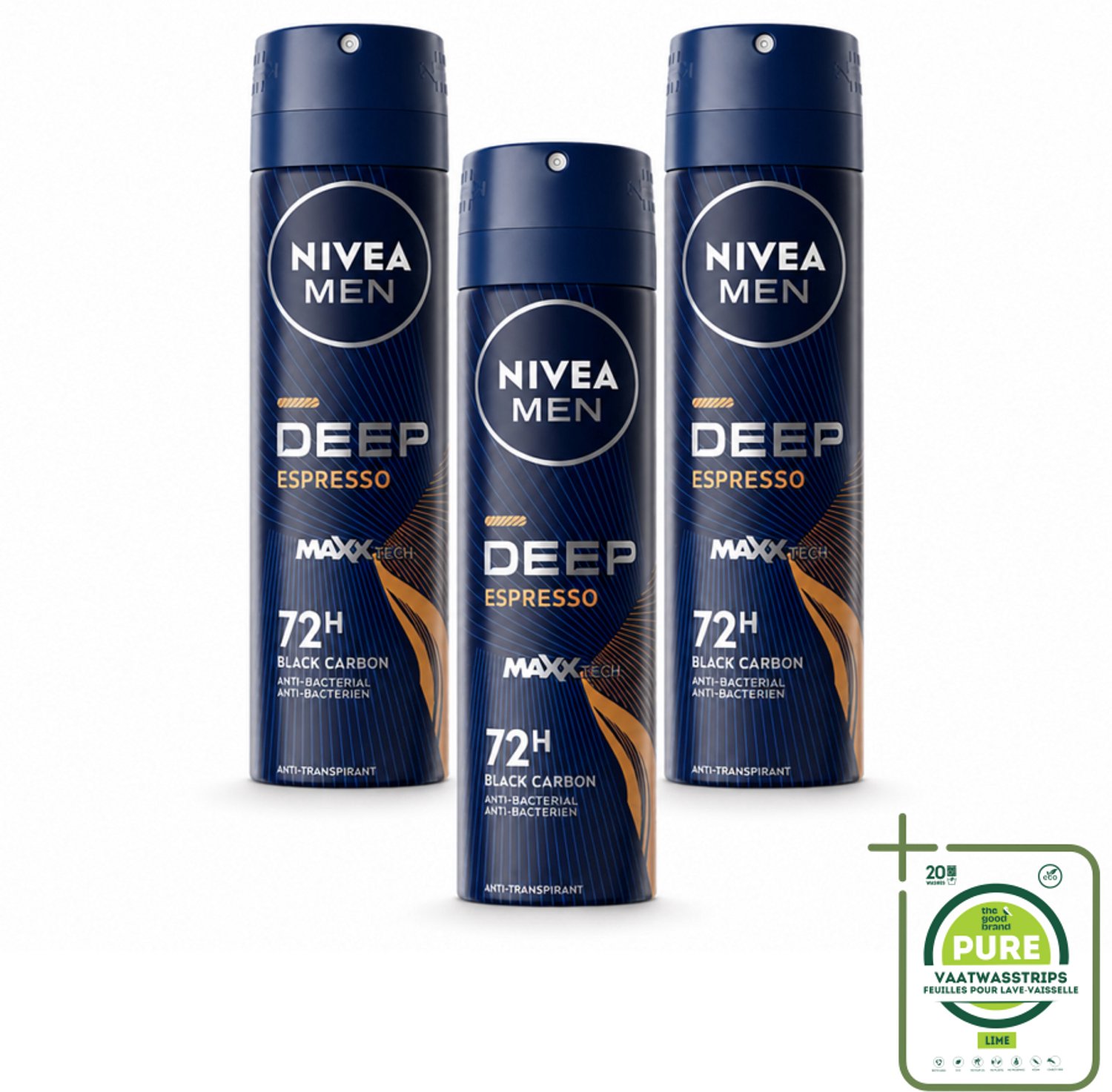 3 x NIVEA MEN - Deodorant Spray - Deep Espresso - 150 ml - Grootverpakking - Anti-transpirant Spray - Zweetbehandeling - Huidbescherming - Espresso Geur - Mannelijke Geur