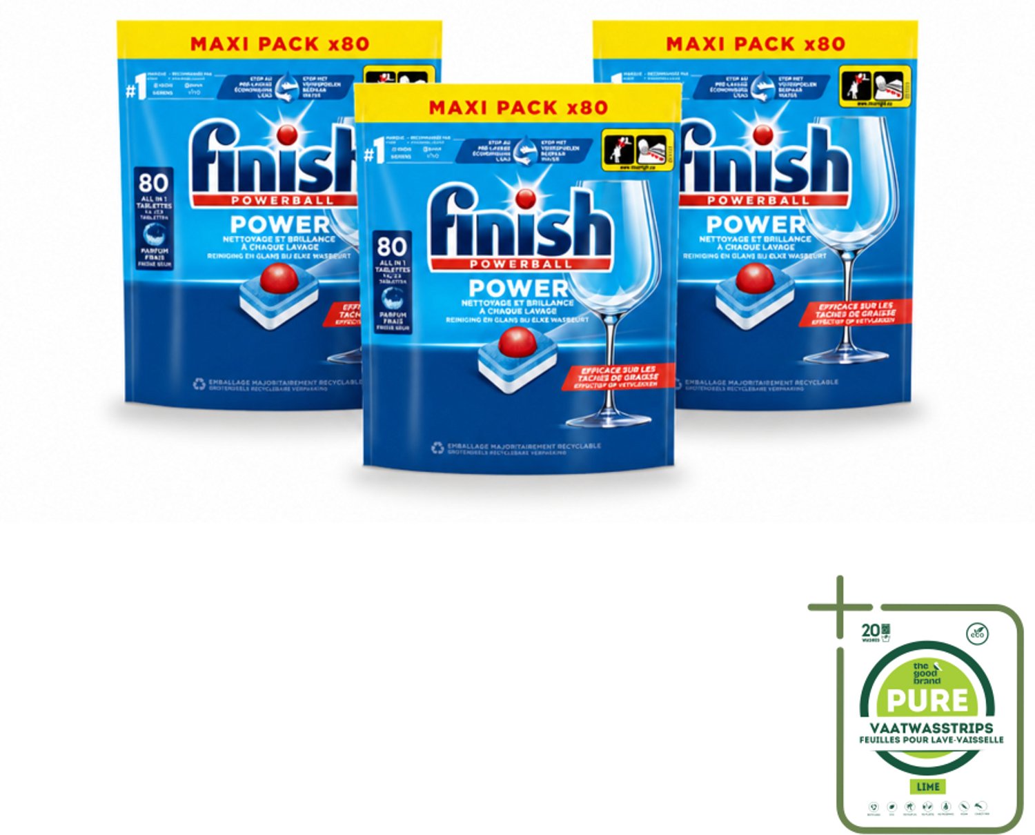 3 x Finish - Vaatwasmiddel - Power All in One Regular - Effectieve Alles-in-1 Reiniging - 80 capsules - Grootverpakking - Vaatwasstrips - Vaatwas - Vaatwasser - Vaatwas Tablet - Vaatwas Oplossing - Vaatwas Product