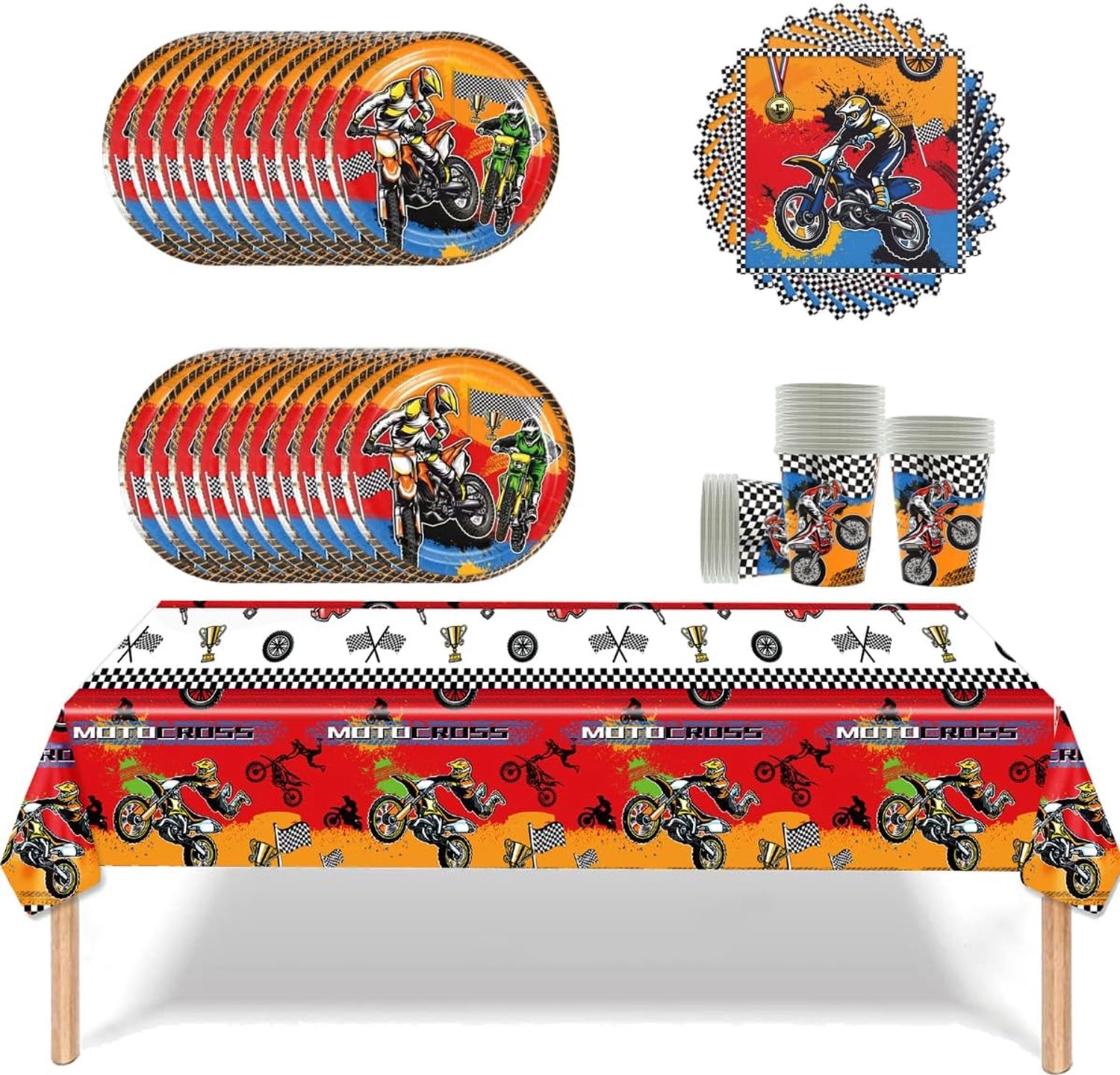 Motorfiets feesttafelgerei, tafelgerei voor kinderraces, tafelgerei voor kinderverjaardagsfeestjes, papieren borden en bekers Papieren servetten tafelkleden, set van 20